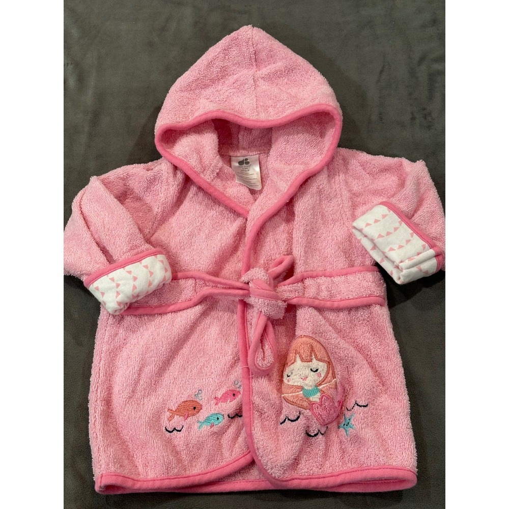 Just Born Baby Girl Pink Mermaid Hooded Bathrobe 0-9M Cotton Terry